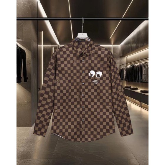 Louis Vuitton all-over Damier print pockets with portrait on the front and back long sleeve shirt